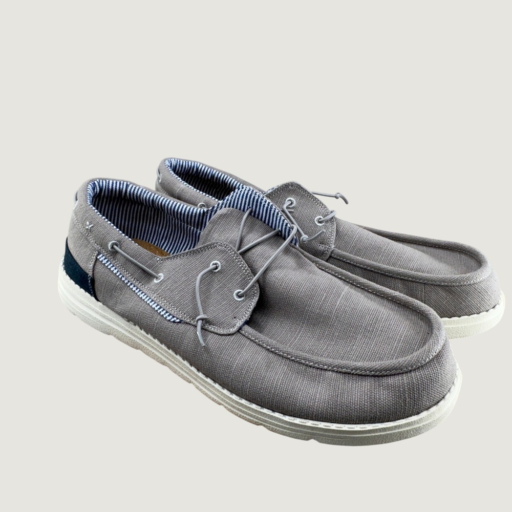 Bruno Marc Slip On Loafers 15 Grey Canvas Boat Shoes Minimalist Coastal Nautical